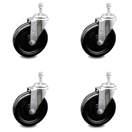 Service Caster 6 Inch Phenolic Wheel Swivel 3/8 Inch Threaded Stem Caster Set SCC-TS20S615-PHR-381615-4